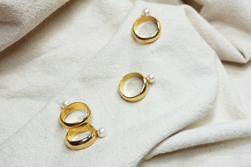 【戒指】黄铜珍珠戒指/国际围#14#15 母亲节/毕业礼物/情人节礼物 - 戒指 - 铜/黄铜 金色