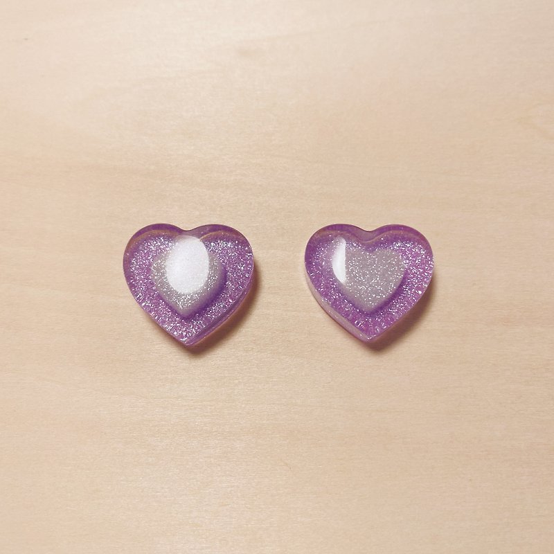 复古紫糖果爱心耳环 - 耳环/耳夹 - 树脂 紫色