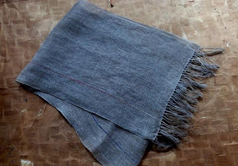 手織りヘンプストールのばら - 丝巾 - 棉．麻 灰色