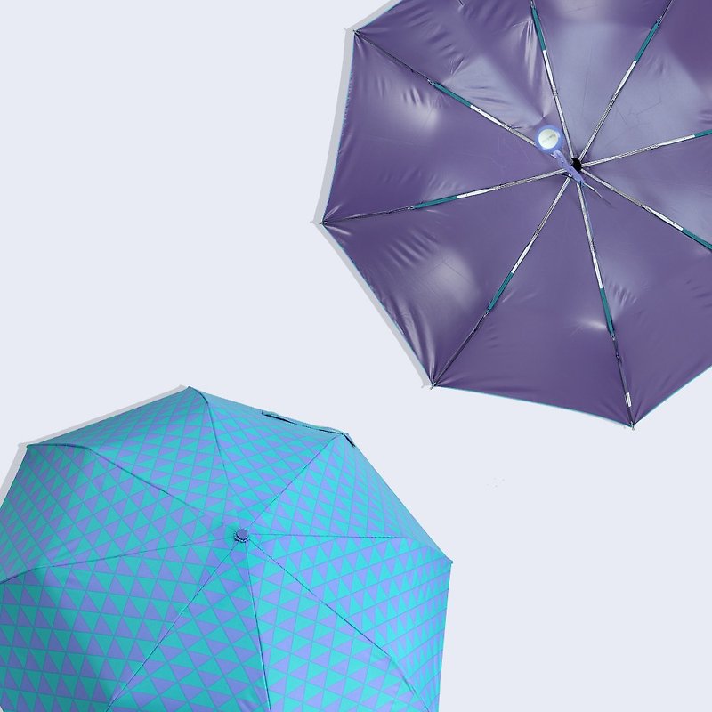 【台湾文创 Rain's talk】降温翻玩几何抗UV三折手开伞 6折优惠 - 雨伞/雨衣 - 防水材质 蓝色