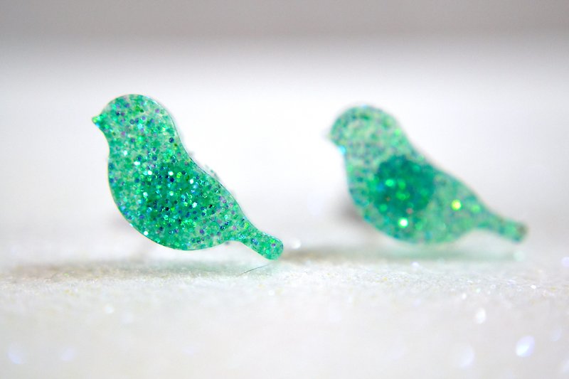 小小绿鸟  闪粉金粉 耳环/耳夹  - 耳环/耳夹 - 不锈钢 绿色