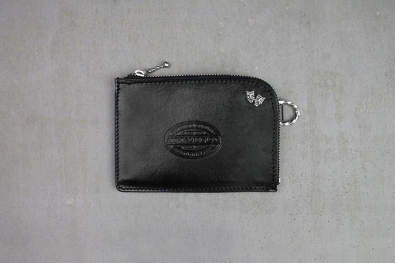 【METALIZE】钢印皮革零钱包(纯银哭笑脸) - 皮夹/钱包 - 真皮 黑色