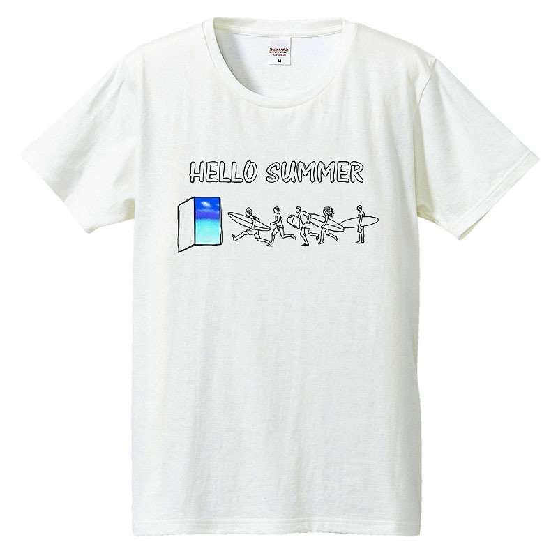 [Tシャツ] Hello summer - 男装上衣/T 恤 - 棉．麻 白色