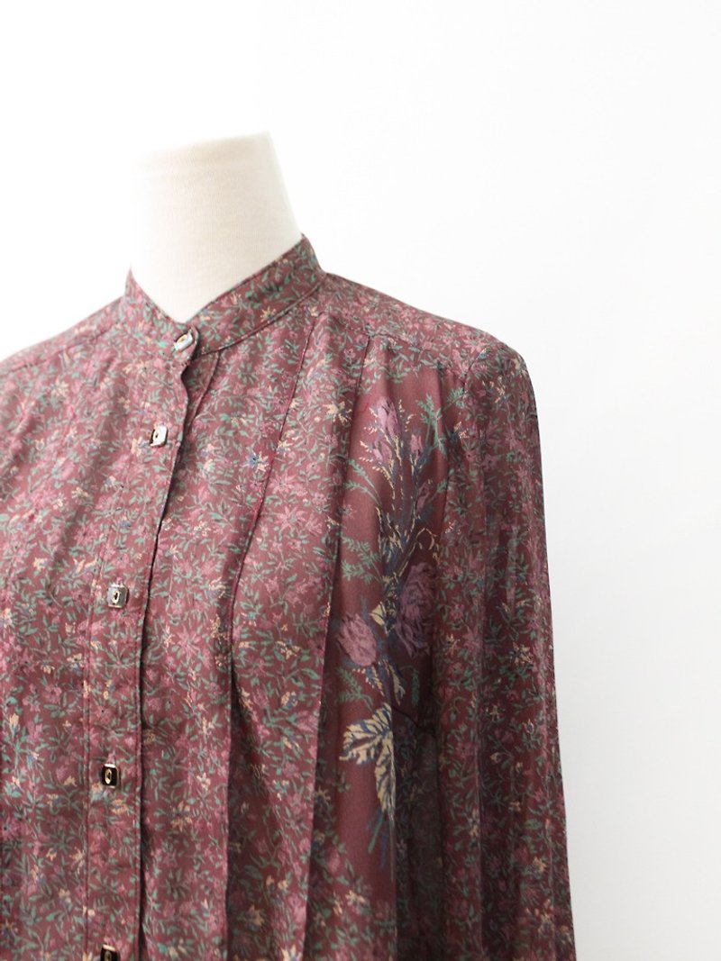 日本制复古典雅酒红紫碎花长袖古着衬衫Vintage Blouse - 女装衬衫 - 聚酯纤维 紫色