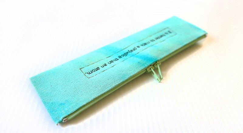 (毕业礼物预售中) 水绿手工色染电烧双拉链笔袋(可定制图案和文字) - 铅笔盒/笔袋 - 棉．麻 绿色
