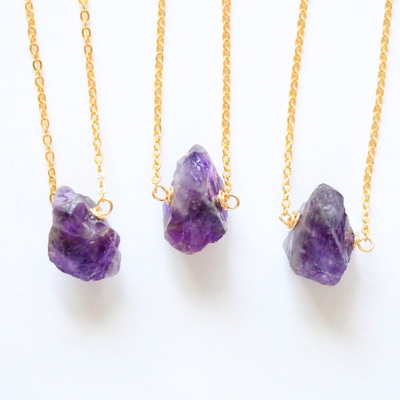 天然紫水晶 原石颈链项链 紫水晶项链 镀金轻珠宝颈链 - 项链 - 宝石 紫色