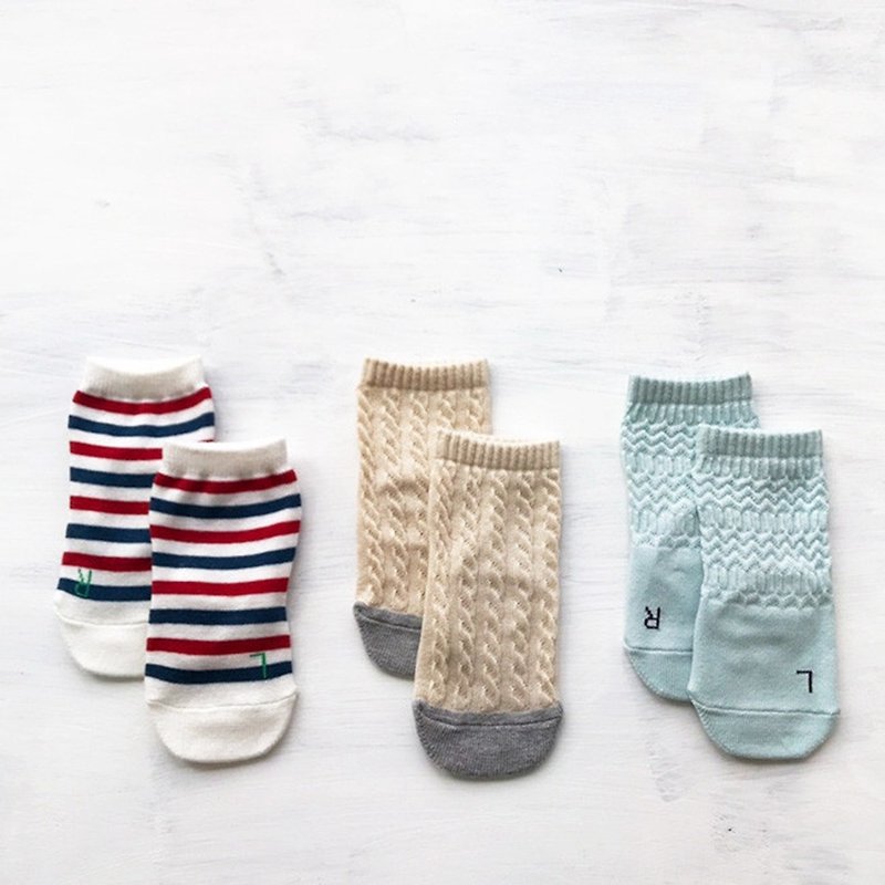 日本制Knock Knock 海军风止滑儿童袜3入组 宝宝袜 - 婴儿袜子 - 棉．麻 多色