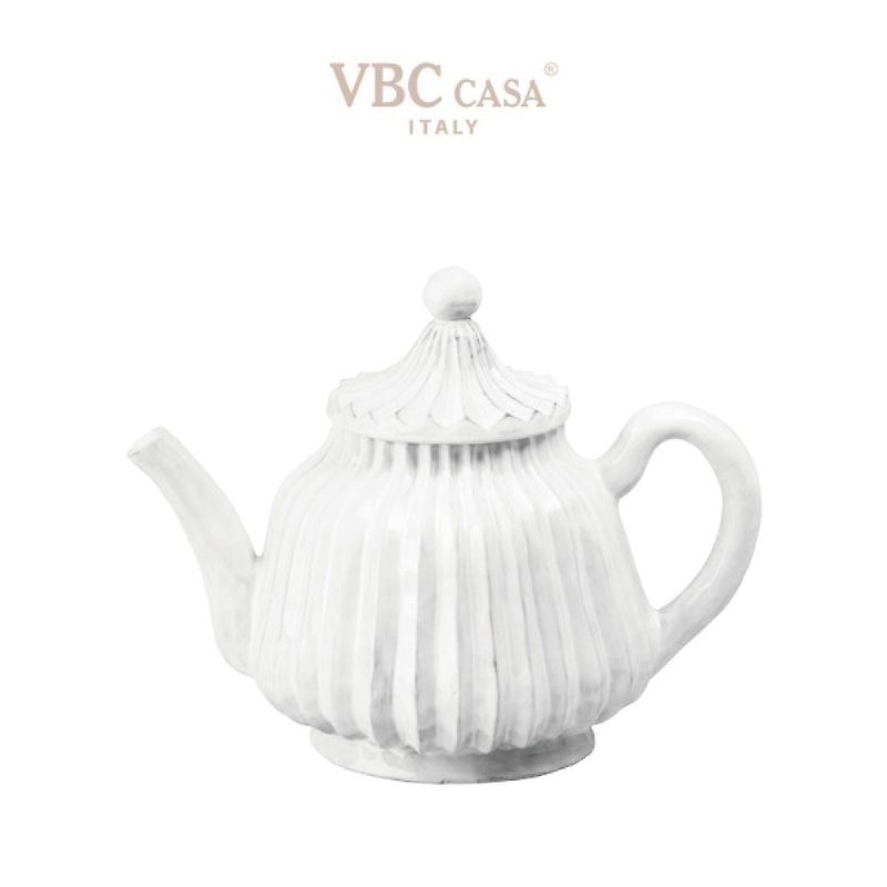 意大利 VBC casa │ 条纹系列 850 ml 花茶壶 / 纯白色 - 茶具/茶杯 - 陶 白色