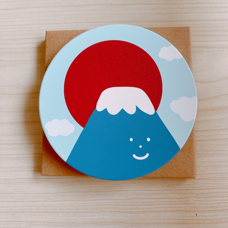 微笑 富士山 圆形 吸水杯垫 - 杯垫 - 瓷 白色