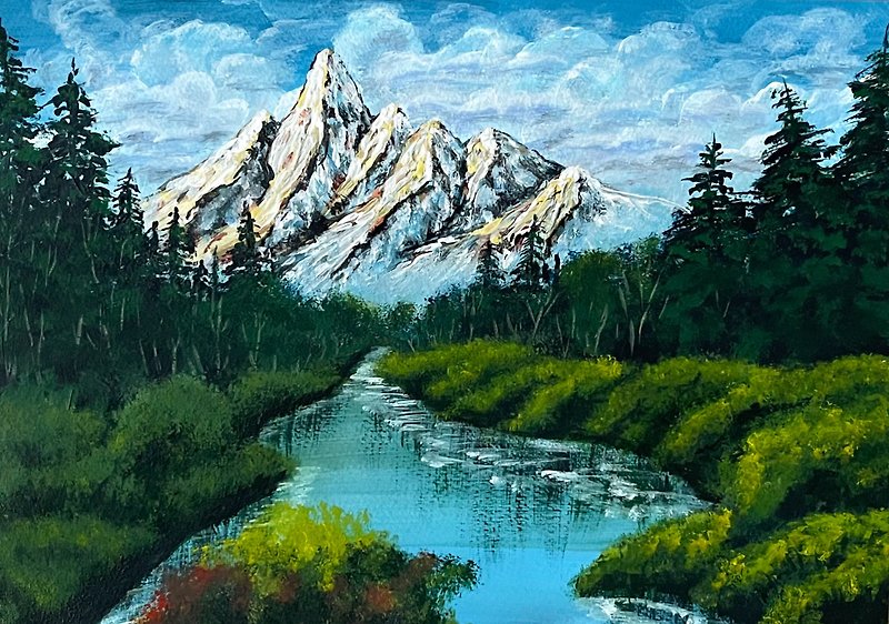 Solar mountains. Mountain landscape. Painting Gouache - 墙贴/壁贴 - 纸 