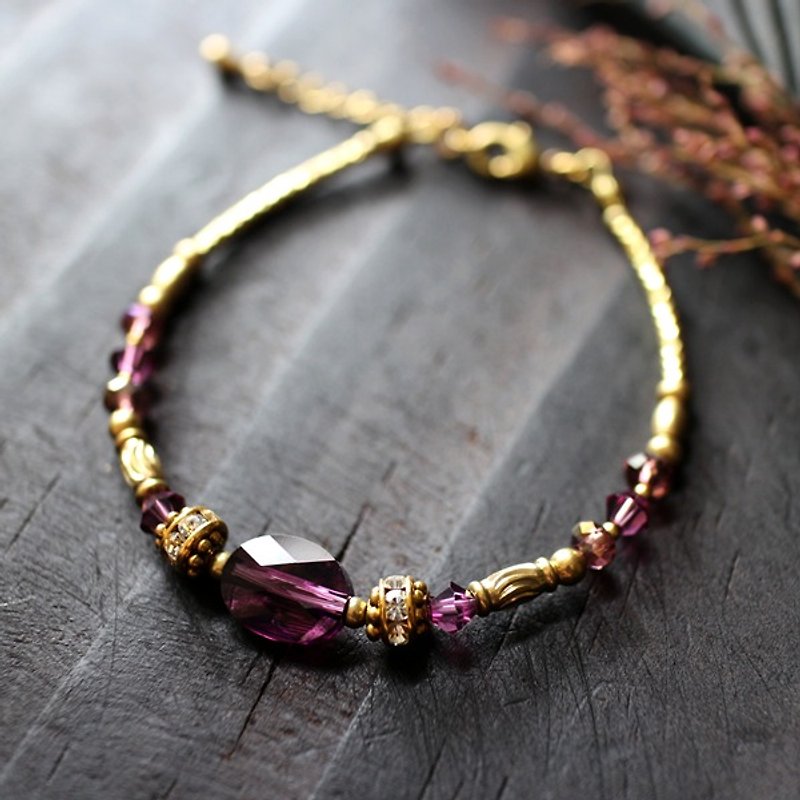 EF水晶NO. 7紫波纹水晶黄铜手链 - 手链/手环 - 宝石 金色