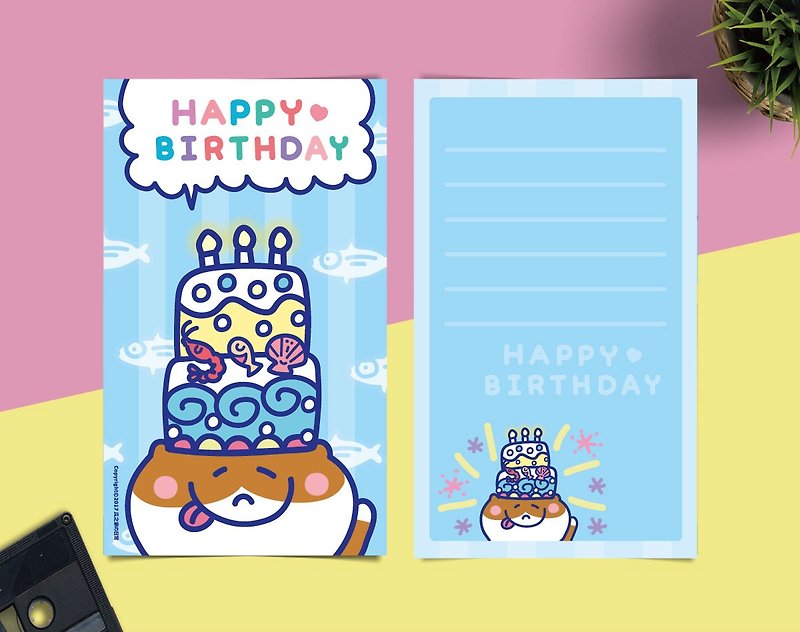 生日快乐猫 插画卡片 Happy Birthday Cards - 卡片/明信片 - 纸 蓝色