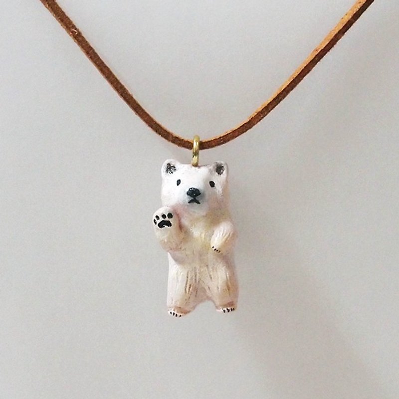 小北极熊手工手绘颈链/坠子 Polar bear handmade necklace - 颈链 - 其他材质 多色