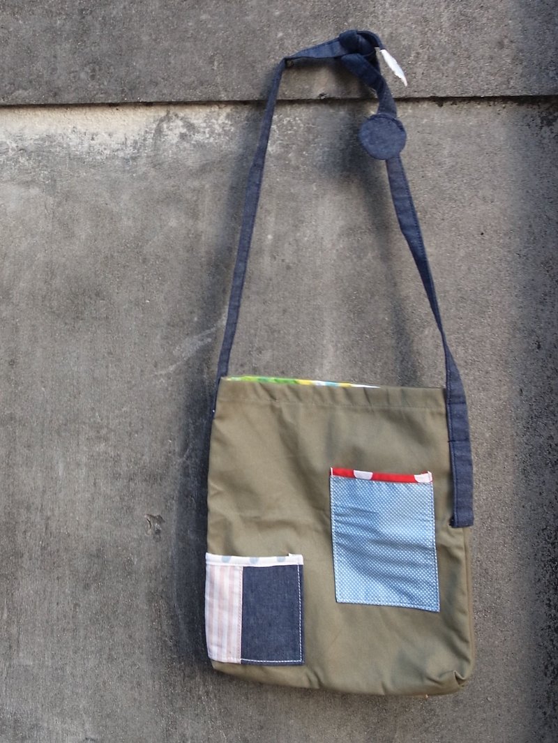袋袋相传 帆布包 肩背 手提 侧背 牛仔布 拼布 绿色 蓝色 - 侧背包/斜挎包 - 棉．麻 绿色