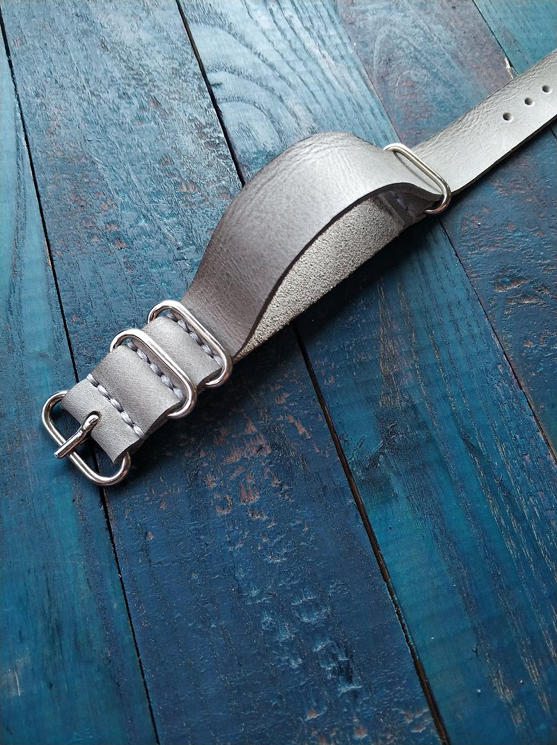 Wrist Band watch strap  gray, leather strap, band, gift, military,18mm, 20mm - 表带 - 真皮 灰色