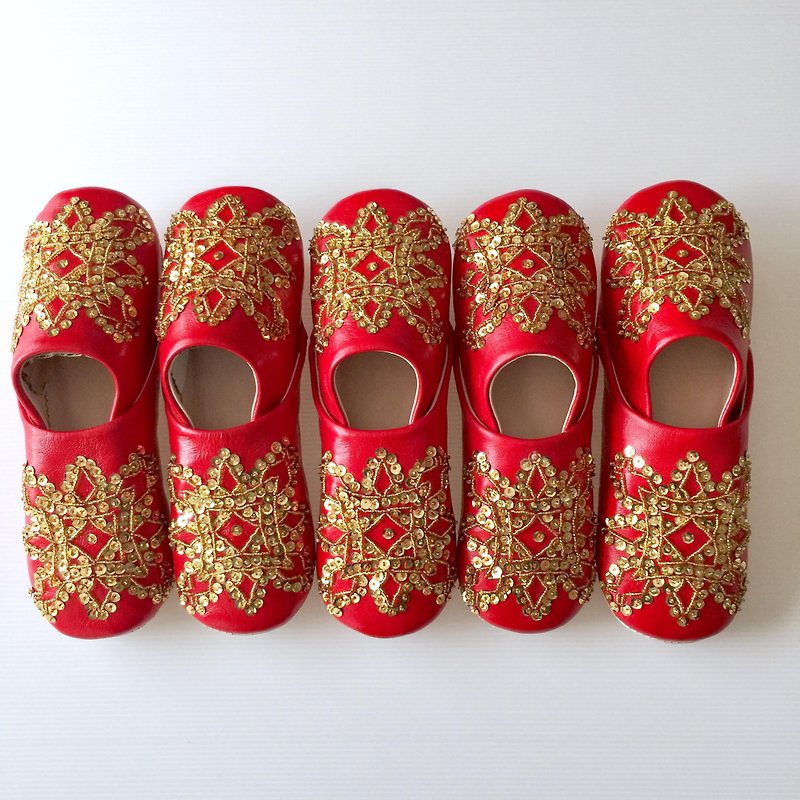 Babouche Slipper/拖鞋/綺麗な刺繍バブーシュ 5足　セット - 其他 - 真皮 红色