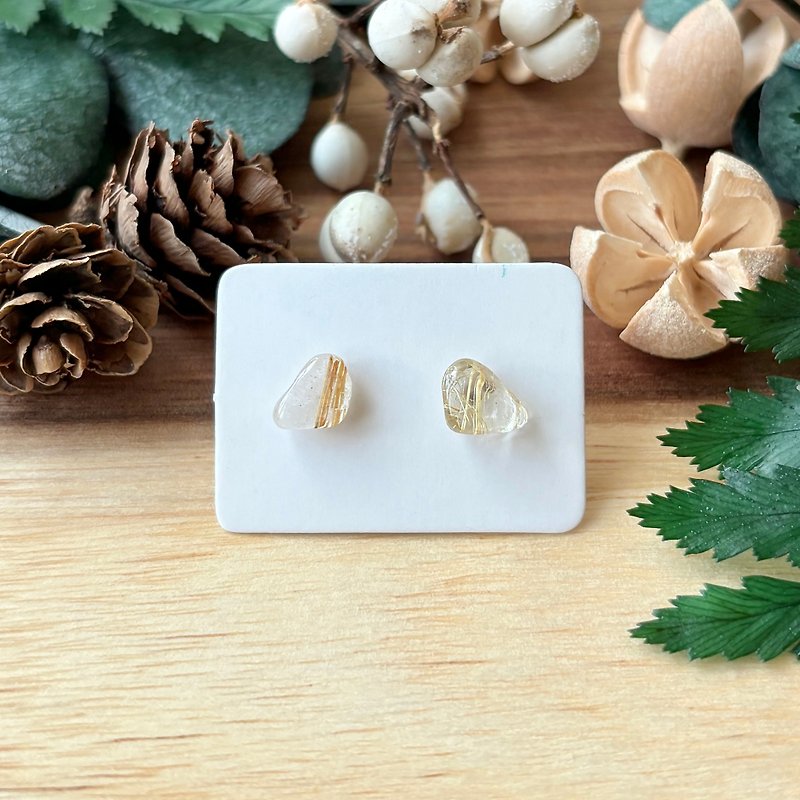 石光-天然矿石耳环-钛晶39 - 耳环/耳夹 - 水晶 白色
