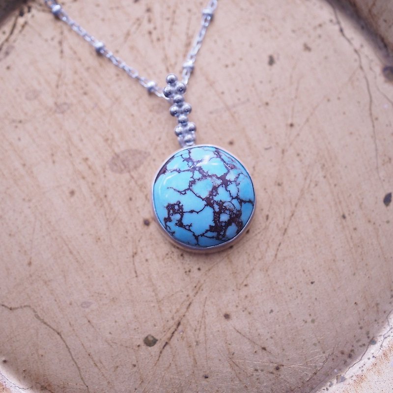 天然绿松石 美国产 土耳其石 纯银手工包镶 项链 Turquoise - 项链 - 半宝石 蓝色