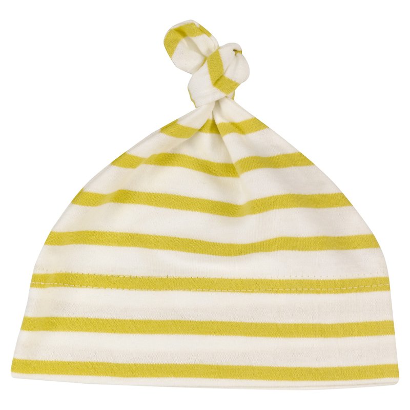 100%有机棉 黄色线条婴儿啾啾帽 英国生产制造 - 满月礼盒 - 棉．麻 黄色