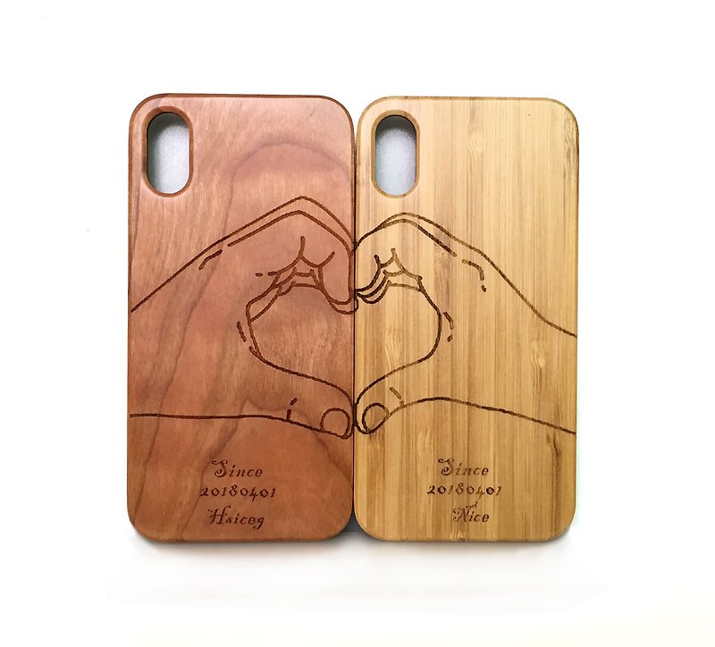 【客製】iPhone木質手機殼 情侶手機殼 免費客制 比心 - 手机壳/手机套 - 木头 