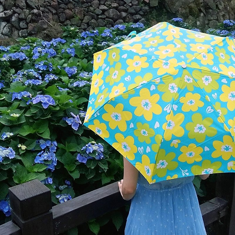 手开折伞 防晒超轻设计晴雨伞 - 花花 - 雨伞/雨衣 - 防水材质 蓝色