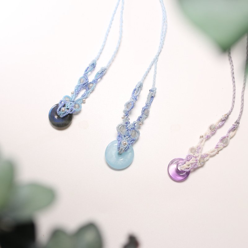 海蓝宝拉长石紫水晶平安扣编织项链 - 项链 - 水晶 白色