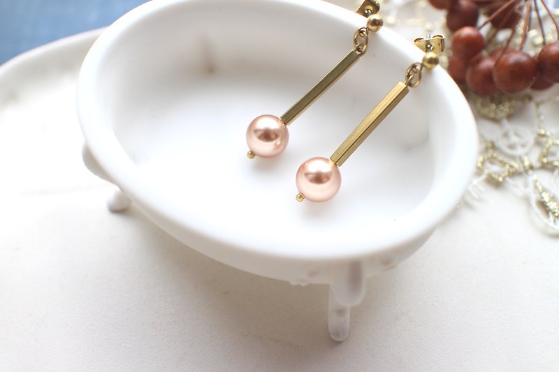 泡泡糖-玫瑰金-施华洛珍珠 黄铜耳环-针式 夹式 - 耳环/耳夹 - 其他金属 