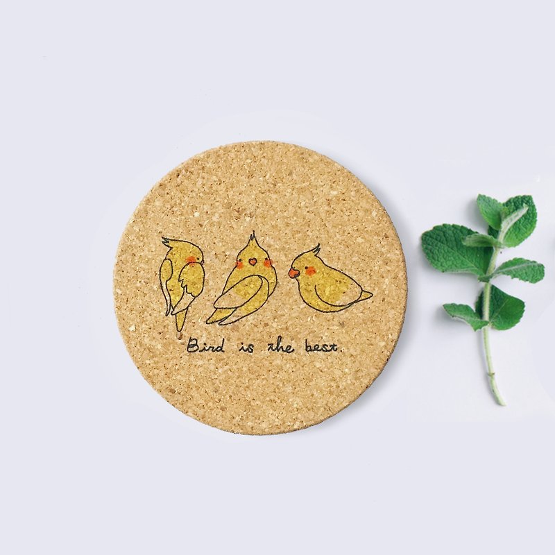 黄色小鸟//环保手绘软木杯垫 - 杯垫 - 木头 黄色