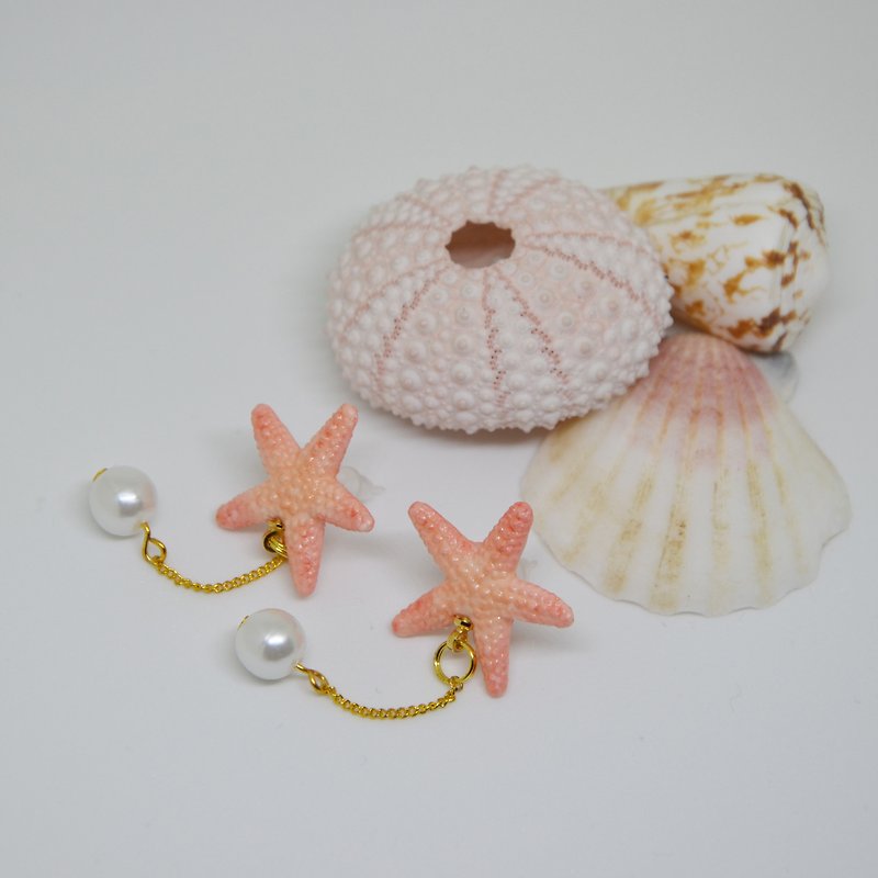 粉红海星耳环 - 耳环/耳夹 - 粘土 粉红色