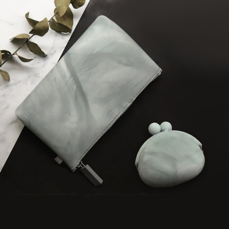 NUU 大理石灰 硅胶口金包 / 拉链收纳包 - 化妆包/杂物包 - 硅胶 灰色