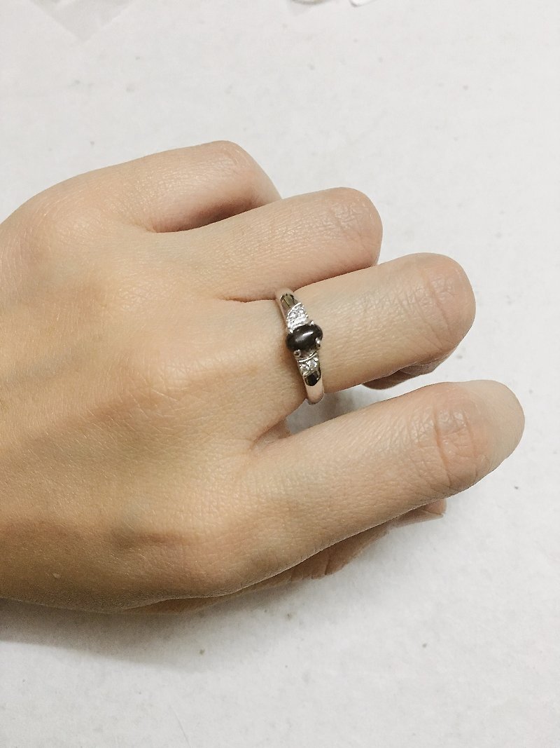 黑曜石 黑星石 戒指 锆石 印度制 手工制 925纯银 - 戒指 - 半宝石 