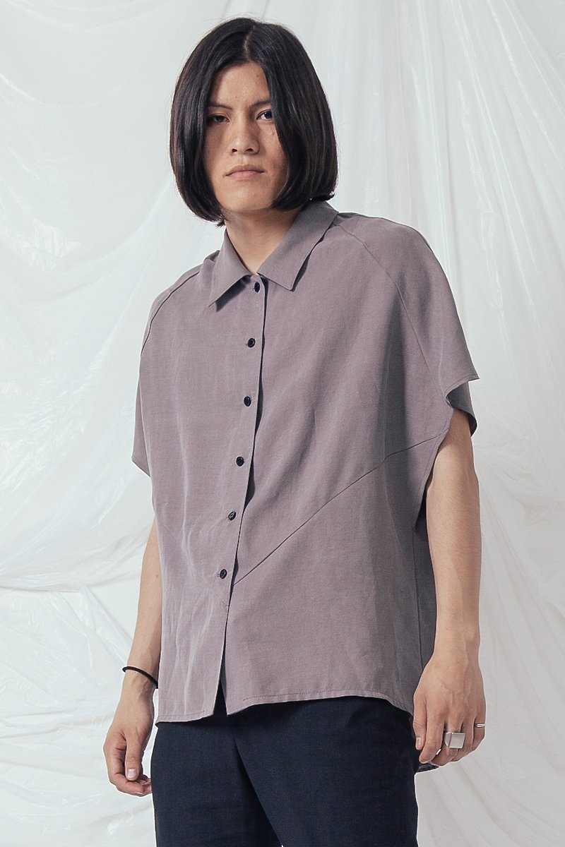 男士夏装蝙蝠衫 胸前背后菱形拼接设计 插肩袖口衬衫 （定制款） - 男装衬衫 - 丝．绢 灰色
