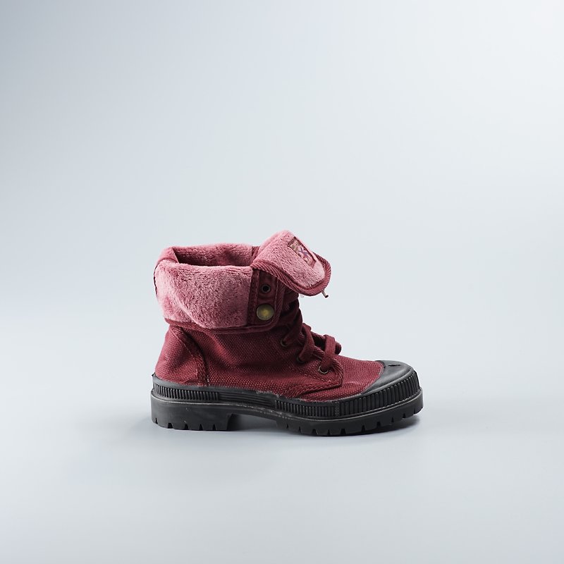 西班牙帆布鞋 冬季刷毛 暗红色 黑头 洗旧  860777 大人尺寸 - 女款休闲鞋 - 棉．麻 红色