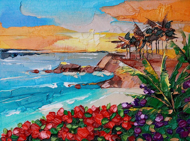 Laguna Beach Painting California Landscape Original Art Impasto Artwork - 海报/装饰画/版画 - 其他金属 蓝色