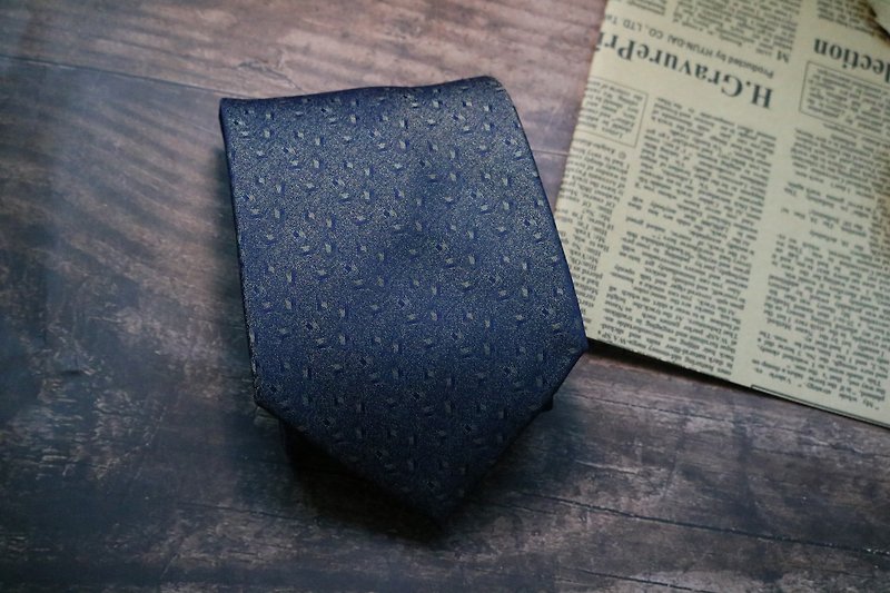 蓝色烫金暗纹领带真丝型男商务necktie - 领带/领带夹 - 丝．绢 蓝色
