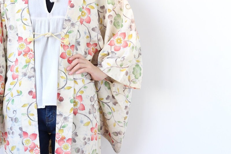 floral kimono, Asian jacket, Haori, Japanese haori, floral cardigan /3995 - 女装休闲/机能外套 - 聚酯纤维 黄色