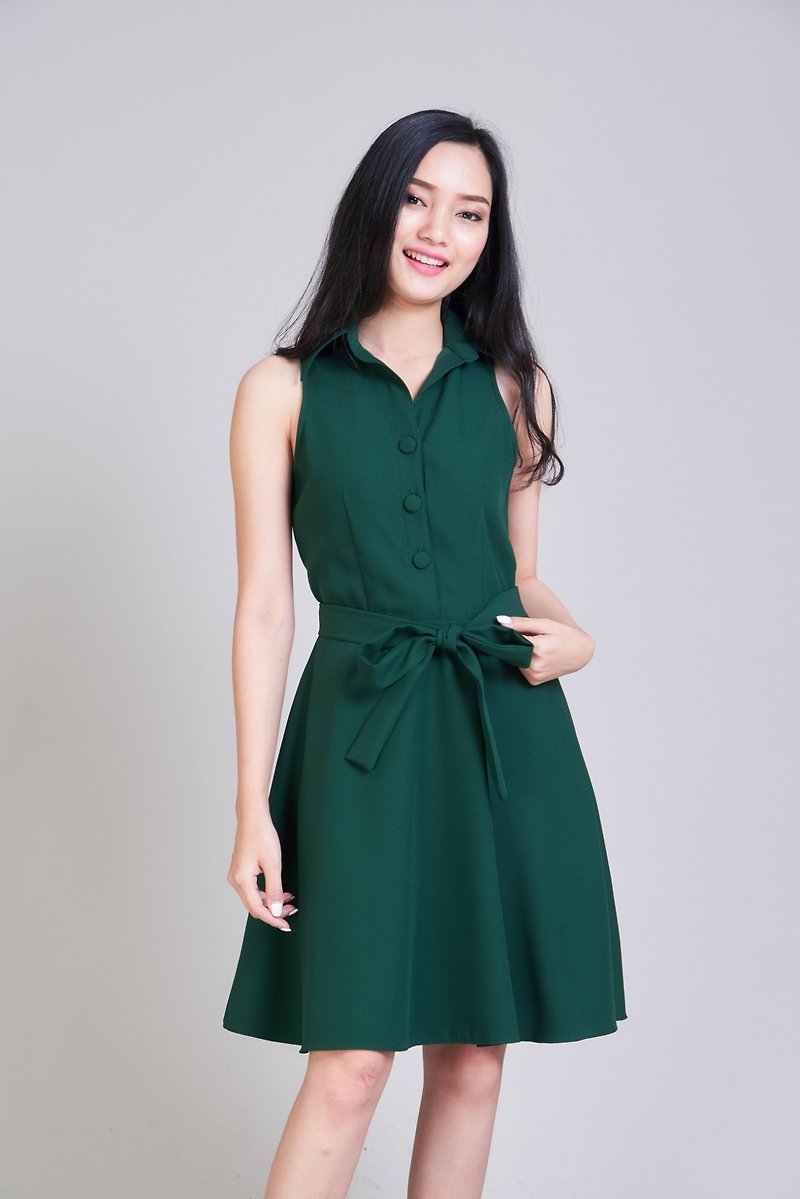 Working Dress Party Dress Forest Green Dress Beautiful Semi Formal Dress Sundres - 洋装/连衣裙 - 聚酯纤维 绿色