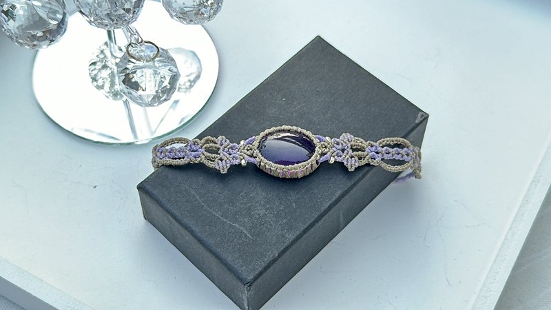 230303 Macrame 南美蜡线 紫水晶 手链 - 手链/手环 - 半宝石 紫色