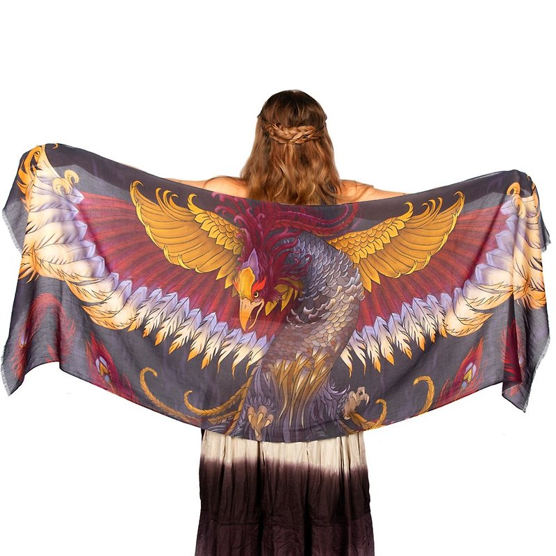 Phoenix scarf - cotton - 丝巾 - 棉．麻 紫色