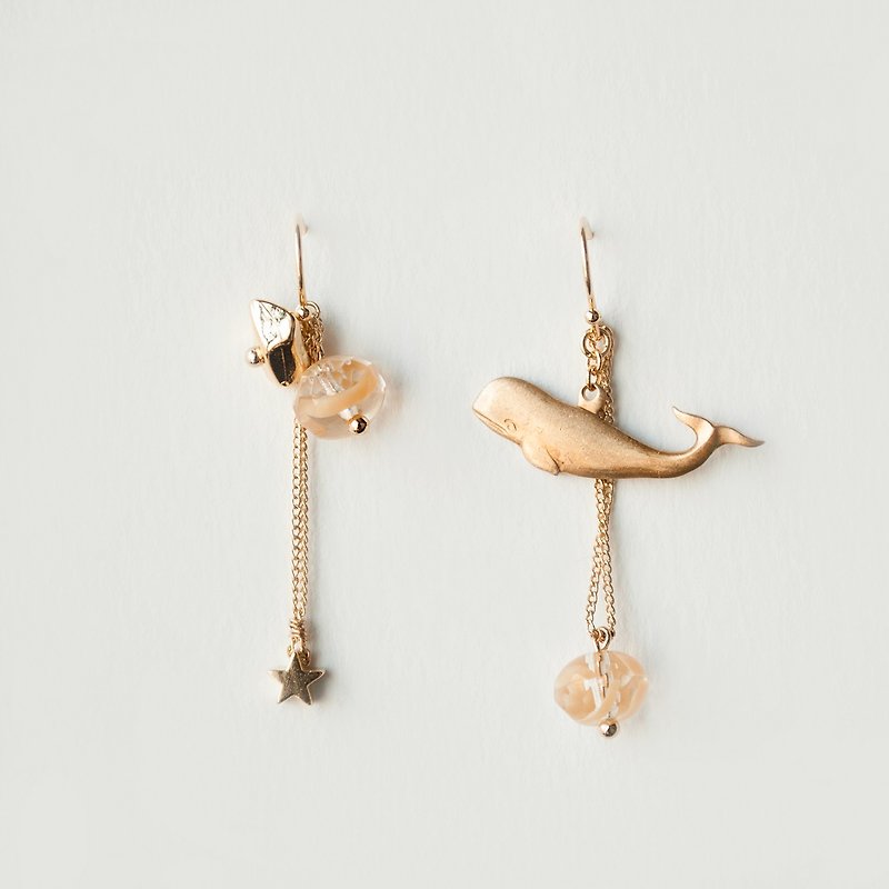 TeaTime  黄铜鲸鱼与星 耳环  - 耳环/耳夹 - 其他材质 金色