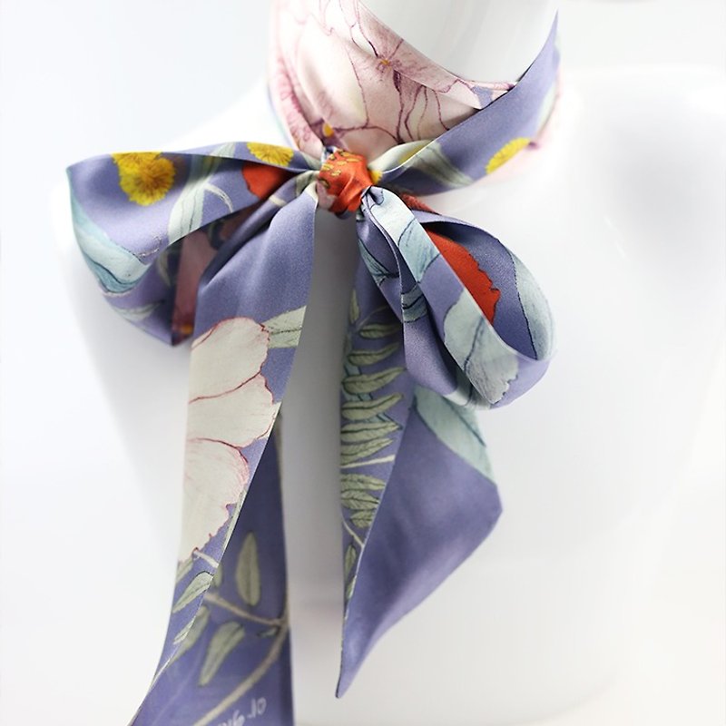 绣球紫色／植物之美系列／艺术家原创／丝巾／发带／帽带 - 丝巾 - 丝．绢 蓝色