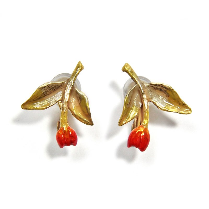 Tulip Earring Red チューリップイヤリングRE EA100RE - 耳环/耳夹 - 其他金属 红色