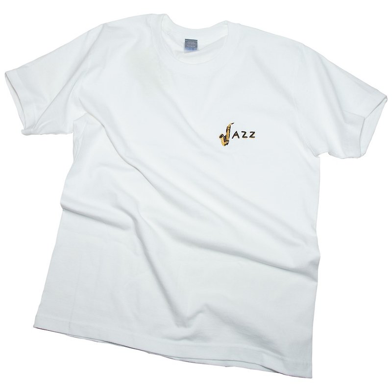 JAZZ 刺しゅう ポケットTシャツ　ユニセックスXS〜XXLサイズ　Tcollector - 女装 T 恤 - 棉．麻 白色