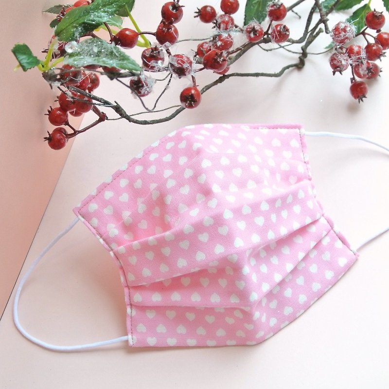 Valentines day small gift | Comfortable handmade mask Heart Pink | TEMARIYA - 口罩 - 棉．麻 粉红色