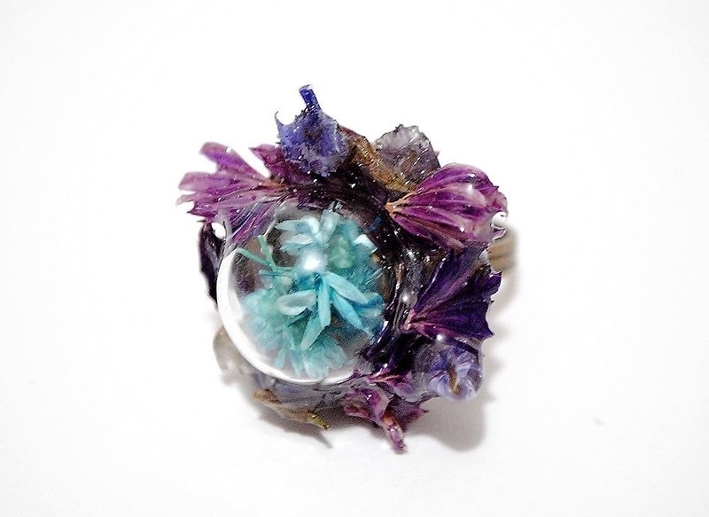 花色控制室 玻璃球立体干燥花介指 / 紫蓝色 / Magic Ball 系列 - 戒指 - 植物．花 蓝色