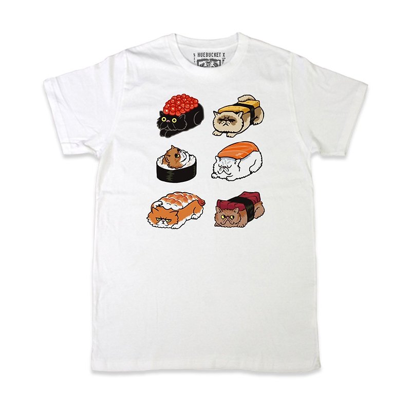 Sushi Cat • Unisex T-shirt - 男装上衣/T 恤 - 棉．麻 白色