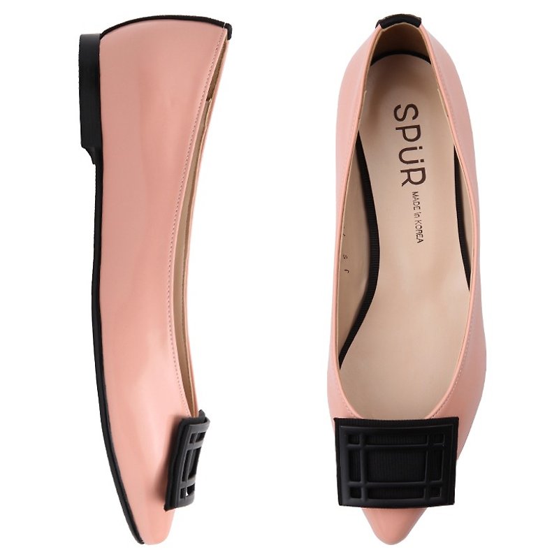 SPUR 粉嫩方形结平底鞋 JS7044 PINK - 女款牛津鞋/乐福鞋 - 真皮 粉红色