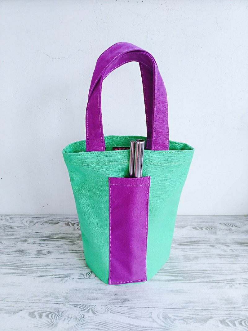 蒂芬妮霓紫 环保通用帆布袋 冰霸杯袋 饮料提袋 水壶袋 小物袋 - 随行杯提袋/水壶袋 - 棉．麻 绿色