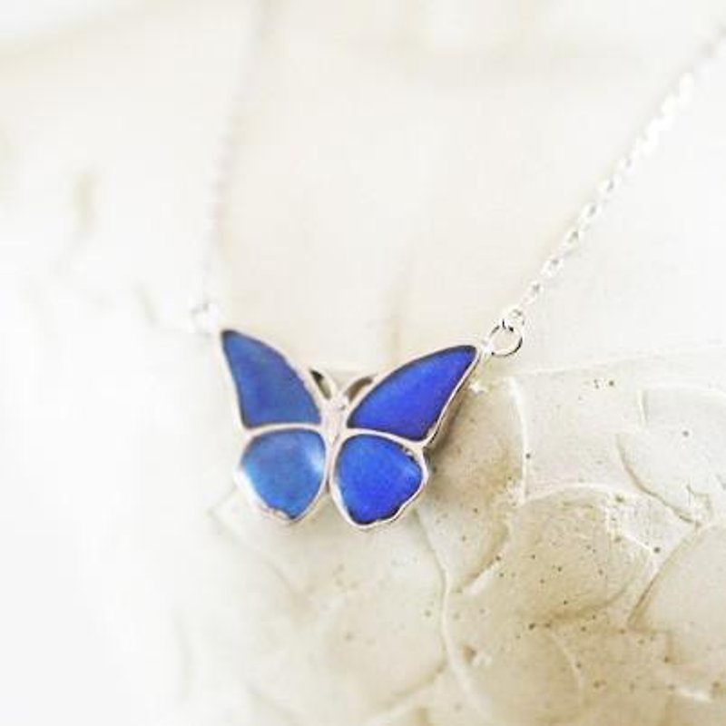 モルフォ蝶の小さなペンダント まっすぐ Silver - 项链 - 其他金属 蓝色
