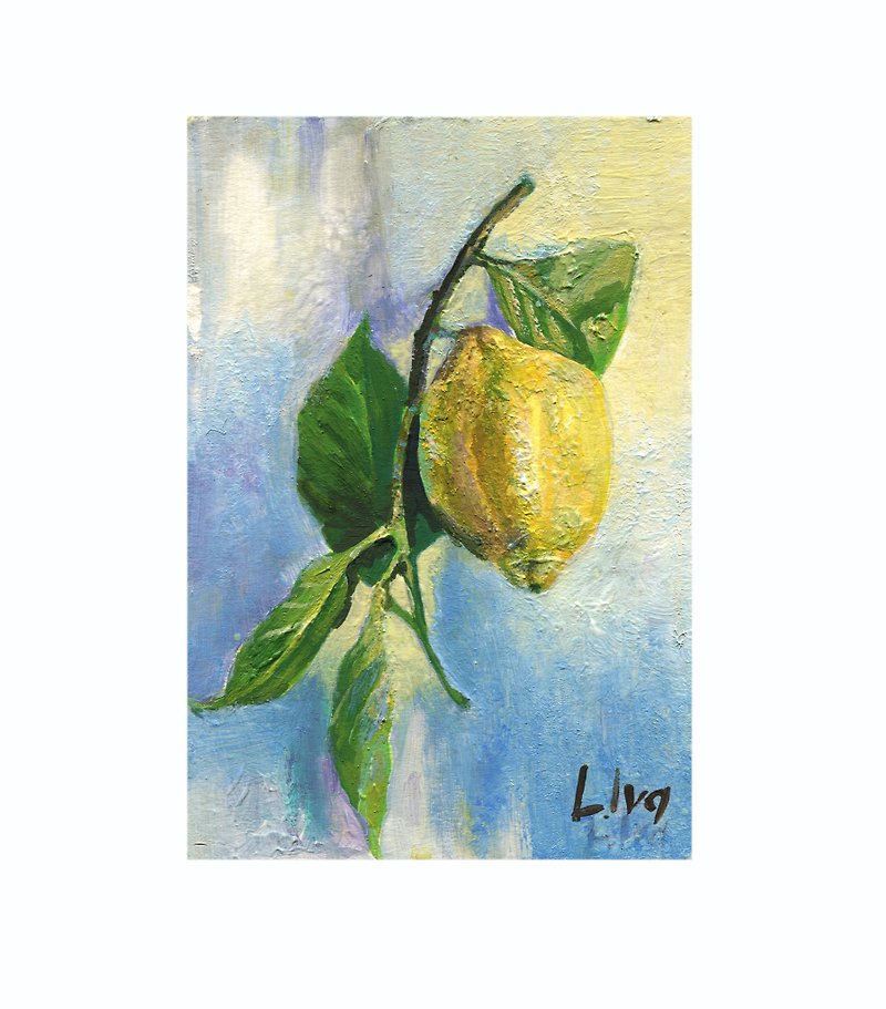 Lemon Original Acrylic Painting 4.1 x 5.9 inches Small Kitch - 画框/相框 - 压克力 多色
